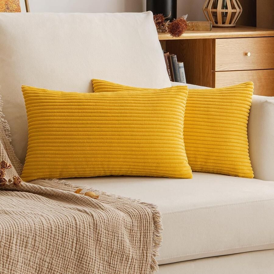 Herfst Ribfluwelen Sierkussensloop Decoratieve Zachte Kussensloop voor Bank Stoel thuis slaapkamer 30 x 50 cm Strogeel