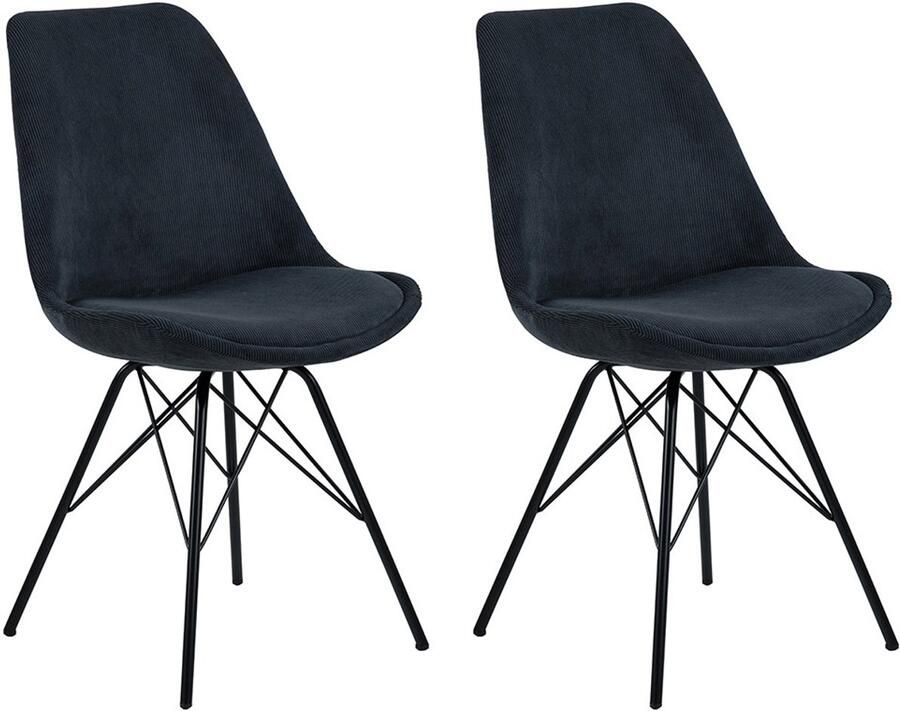 SMUK Ribstof Eetkamerstoel Erina Donker Blauw 2 Stuks