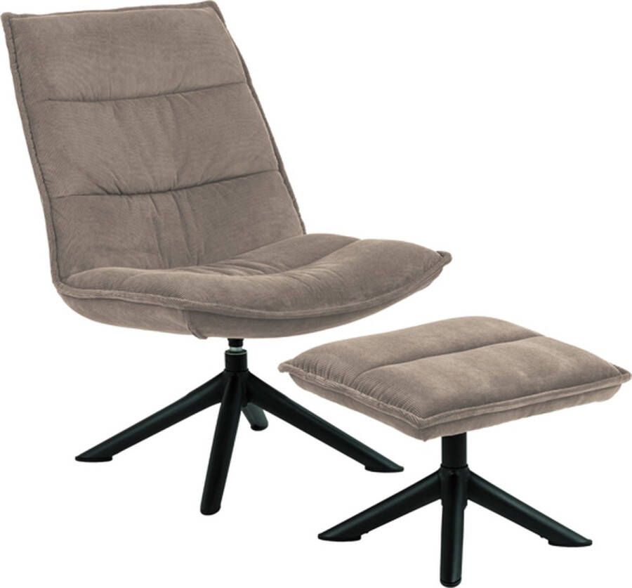 Ribstof Fauteuil met Voetenbank Nick Beige