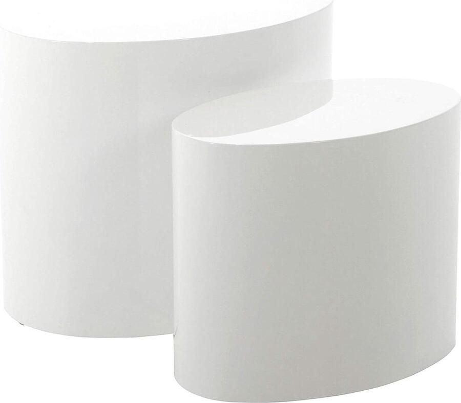 Furniture Rico salontafel in wit hoogglans-optiek set van 2 ruimtebesparende ovale bijzettafels voor de woonkamer moderne bijzettafels B: 48 x H: 40 x D: 33 cm en B: 40 x H: 33 x D: 24 5