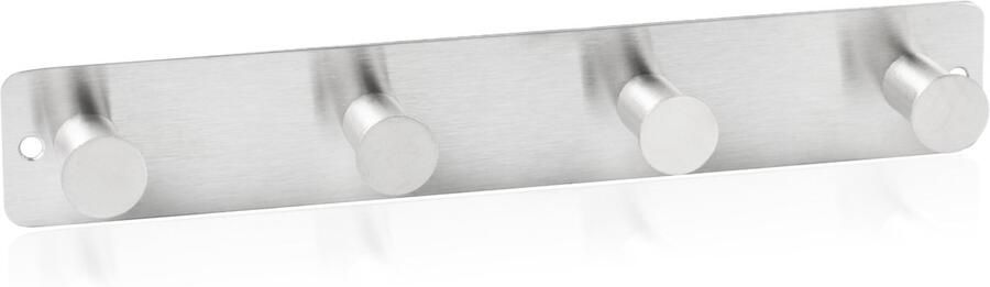 RICOO RVS kapstokhaak MH025S-4 wandhaak zilver met 4 haken robuuste haakrail voor wandmontage garderobehaak in elegant design veelzijdig gebruik duurzaam en krasbestendig