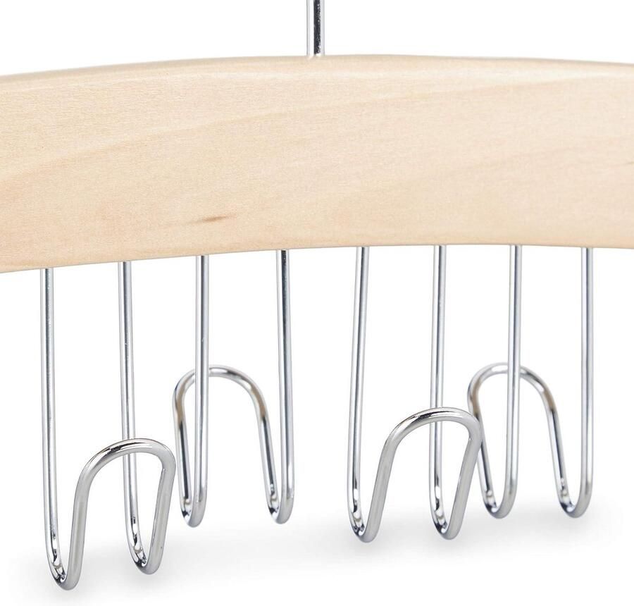 Riemhouder voor kledingkast set van 2 voor 12 riemen hout HBD 17x43x5cm natuur zilver (Relaxdays) Kledingkast