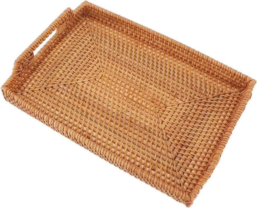 Rieten dienblad rechthoekig decoratief opbergmandje met handgrepen voor ontbijt drankjes snacks eettafel organizer HTML content