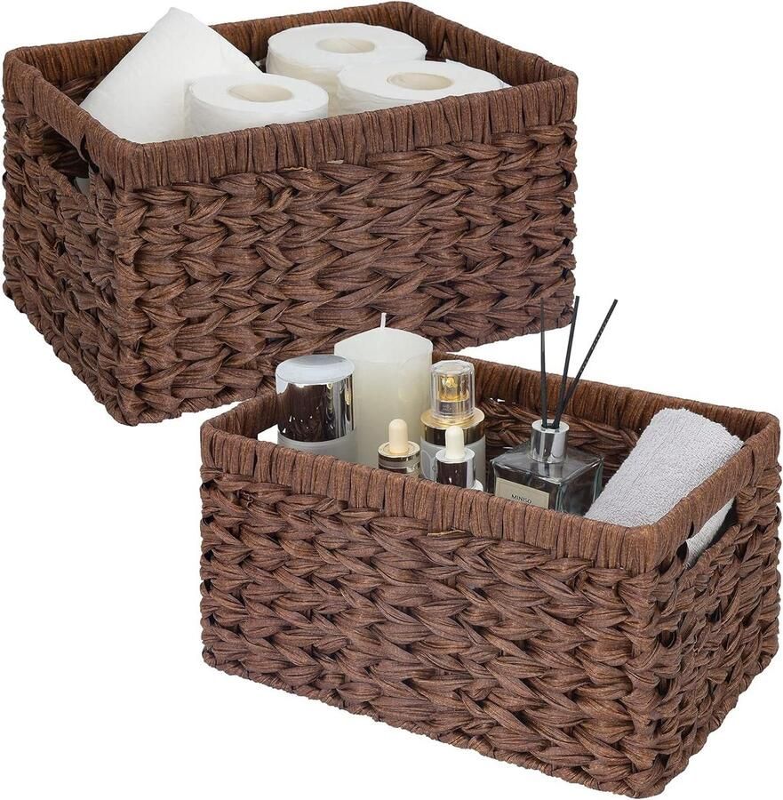 Rieten manden voor opslag Badkamermanden met handgrepen Manden voor badkamerorganisatie Salontafel opbergmanden Wicker opbergmanden voor plank Bruin wicker basket