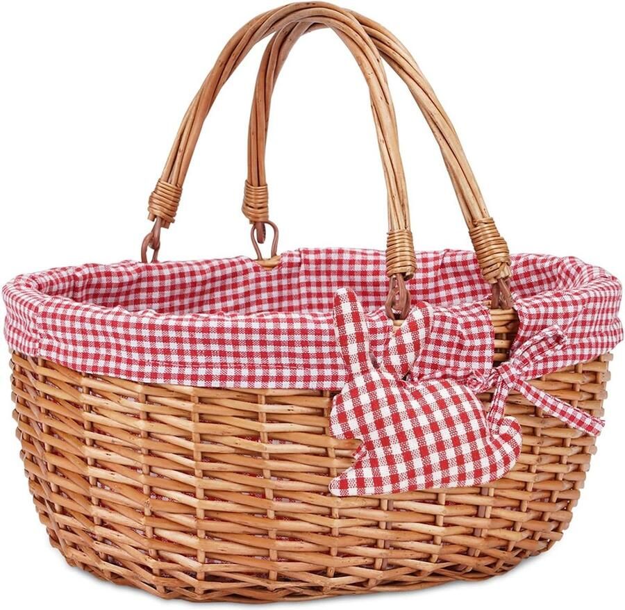 Rieten picknickmand met dubbele opvouwbare handgrepen Natuurlijk handgeweven paasmand