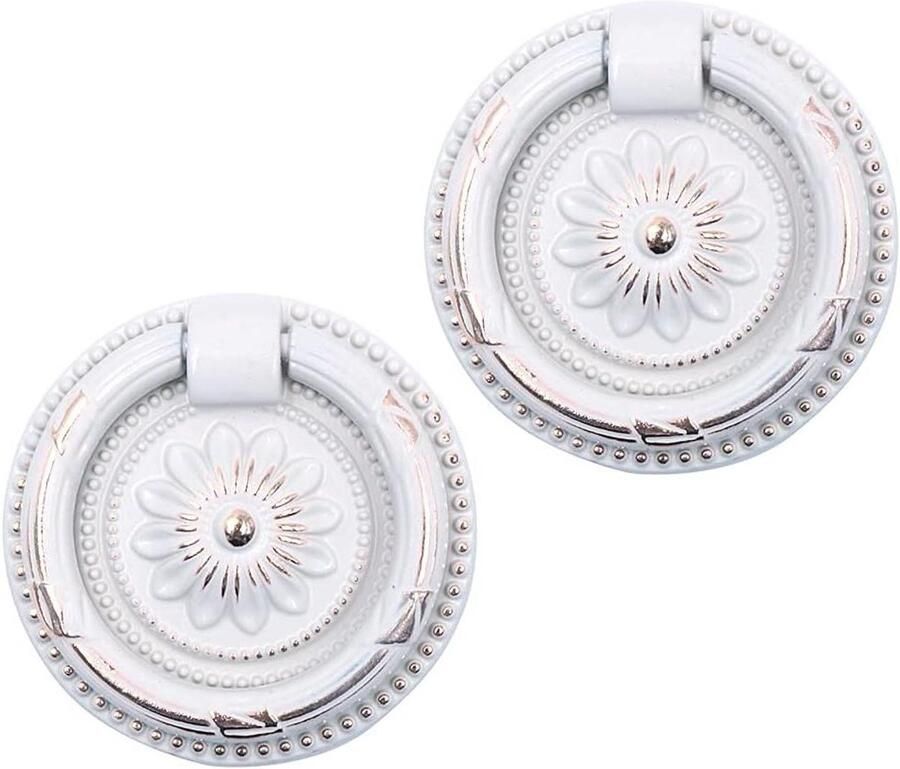 Ring trekt cirkel knoppen retro onzichtbare hardware kast knoppen kast drop handvatten voor dressoir ladekast meubels (wit) Set van 2