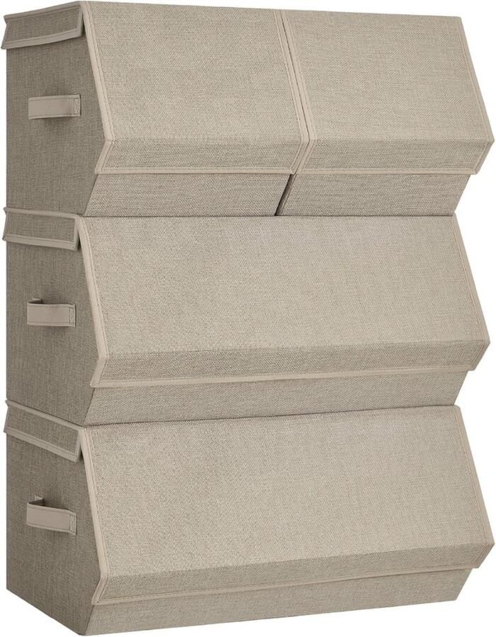 RLB022Y02 Opbergdoos met deksel set van 4 kledingkastorganizer stapelbaar vouwdoos met magneetsluiting stoffen dozen opslag voor kleding boeken zandbeige
