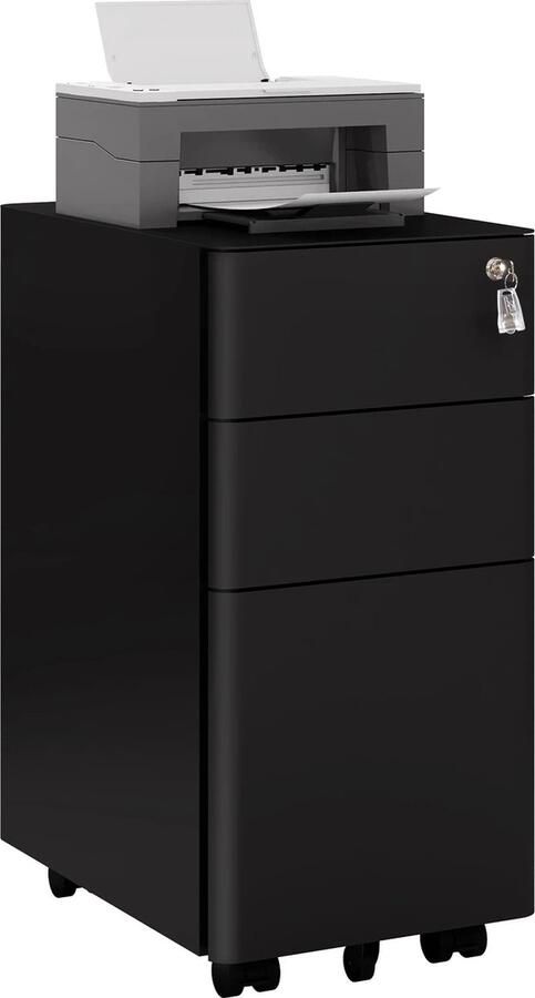 RM Store Archiefkast Afsluitbare Opslag Containerdocument Hoge Veiligheid Praktische Opslag Met 3 Laden Op Wielen Kantoor Studiekamer Zwart 45 x 30 x 60 cm - Foto 2