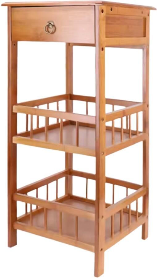 RM Store Bamboe Bijzettafel Koffietafel Salontafel 3 Lagen 1 Lade Woonkamer Bruin 30 x 30 x 78 cm
