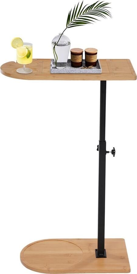 RM Store Bamboe Bijzettafel Laptoptafel Koffietafel C-Vormig Ergonomisch Stabiele Structuur Zwart 36 x 22 x 42-82 cm - Foto 2