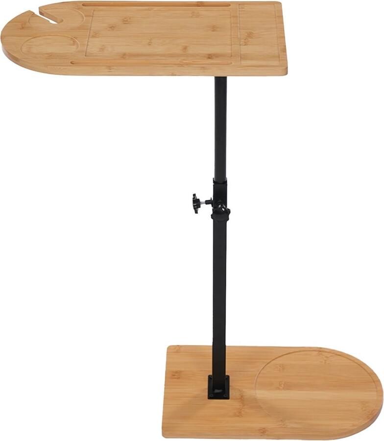 RM Store Bamboe Bijzettafel Laptoptafel Koffietafel C-Vormig Ergonomisch Stabiele Structuur Zwart 36 x 22 x 42-82 cm