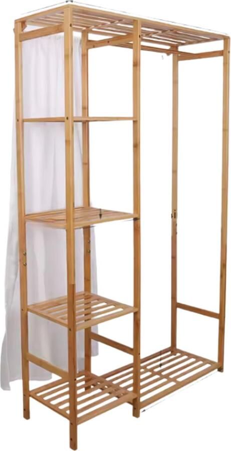 RM Store Bamboe Houten Kledingrek Kapstok Ophangrek Organizer Met 4 Planken Max. 45 KG 90 x 30 x 147 cm