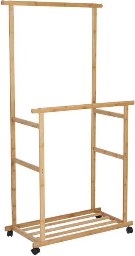 RM Store Bamboe Kledingrek Kledingorganizer Op Wielen Jassenrek Kapstok Jassen Schoenen Bamboe 80 x 40 x 160 cm