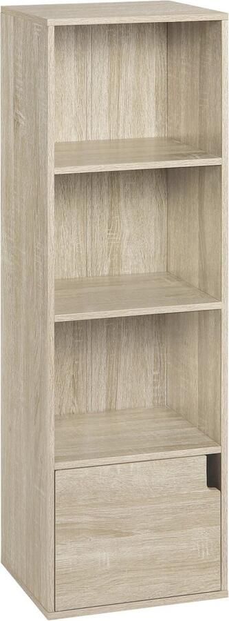 RM Store Boekenkast Boekenplank Boekenrek Open Kast 4 Compartimenten Kubus Kantoor Slaapkamer Hout 34 x 24 x 106 cm