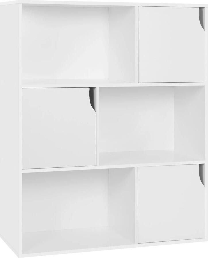 RM Store Boekenkast Boekenrek Boekenplank 6 Kubussen Opslag Organizer Studeerkamer Slaapkamer Kantoor Wit 80 x 30 x 95 cm
