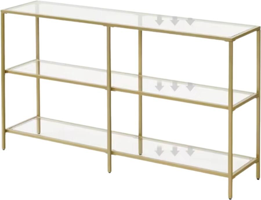 RM Store Consoletafel Banktafel Bijzettafel 3 Lagen Woonkamer Slaapkamer Verhard Glas Goud 100 x 30 x 73 cm