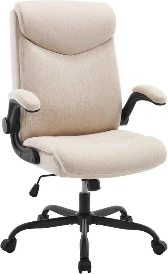 RM Store Ergonomische Bureaustoel Kantoorstoel In Hoogte Verstelbaar Met Armleuningen Beige 67 x 67 x 106-113 cm