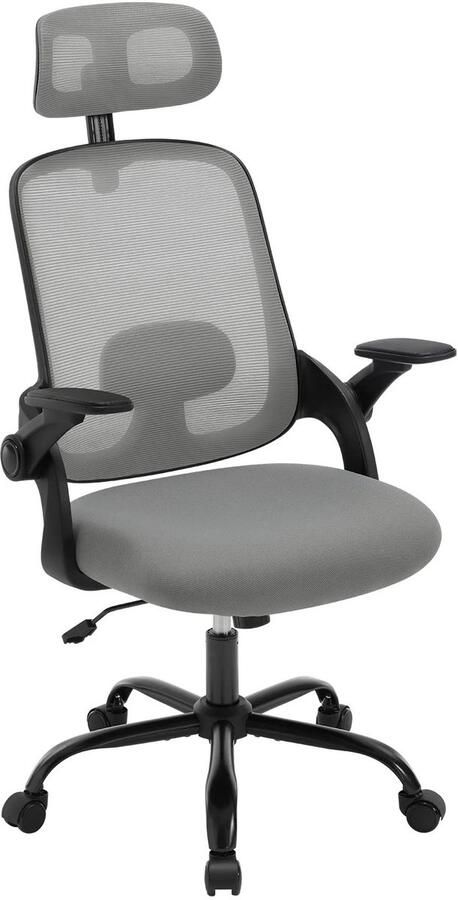 RM Store Ergonomische Bureaustoel Kantoorstoel Verstelbare Hoofdsteun Kantoor Slaapkamer Grijs 61 x 50.5 x 109.5-117.5 cm