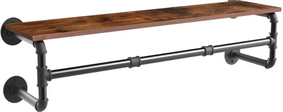 RM Store Industrieel Kledingrek Drijvende Plank Kledinghanger Kapstok Pijp Frame Inclusief 3 Haken Aan de Muur Bruin
