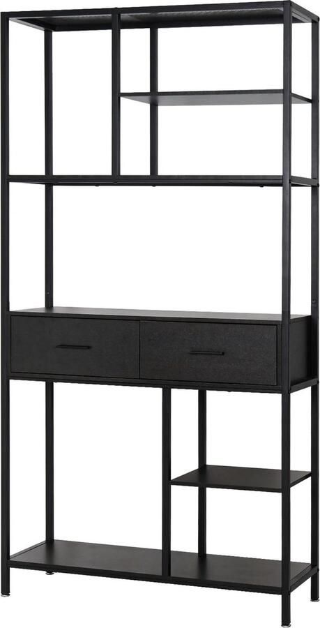 RM Store Industriële Boekenkast Boekenplank Met Laden Opslagkast Boeken Display 2 Lades Zwart 90x30x180 cm