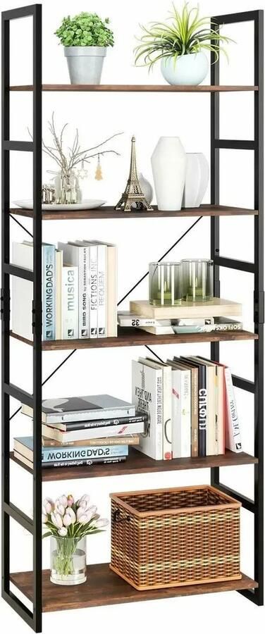 RM Store Industriële Kast Boekenkast Boekenplank Kantoor Woonkamer Badkamer Slaapkamer 5 Laags Hout 60 x 30 x 165 cm - Foto 2