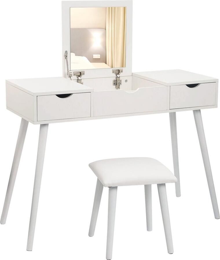 RM Store Kaptafel Met Kruk Make Up Tafel Kaptafel Met Spiegel Cosmetische Tafel Vanity Tafel Slaapkamer Wit 100x40x75 cm