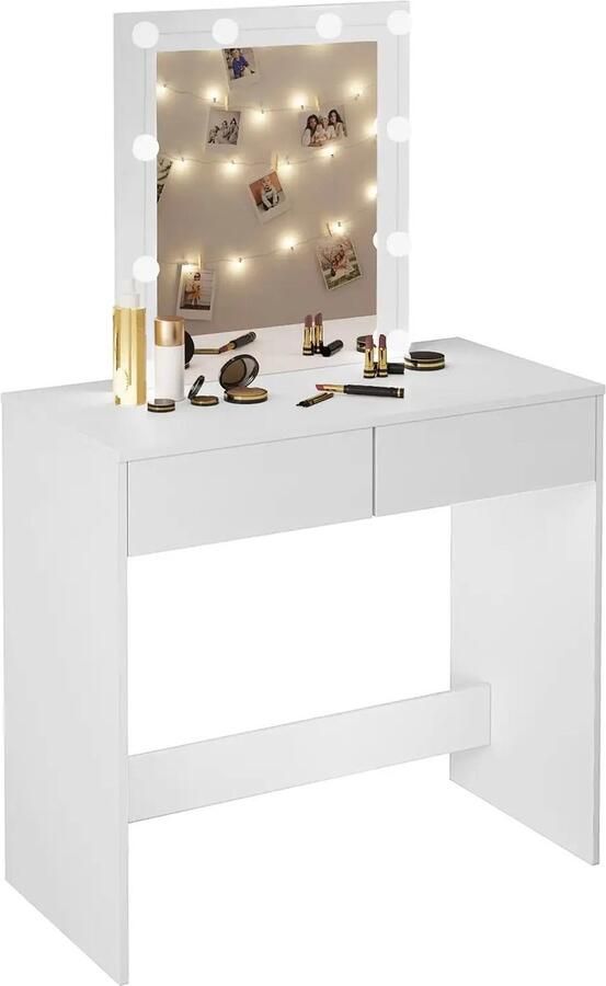 RM Store Kaptafel Met Verlichting Cosmetische Tafel Make Up Tafel Hollywood Verstelbare Helderheid 2 Laden Grote Spiegel Wit 80 x 40 x 130 cm - Foto 2