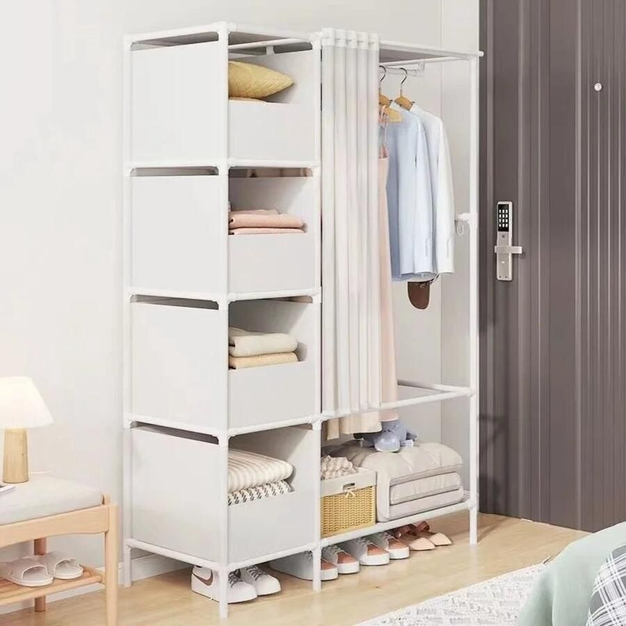 RM Store Kledingkast Kledingrek Kleding Organizer Wandkast Woonkamer Slaapkamer Hal Wit 105x45x170 cm