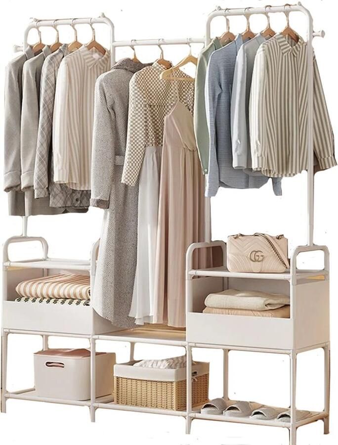 RM Store Kledingkast Klerenrek Kledingrek Jassenrek Kleding Organizer Slaapkamer Wit 125 x 30 x 165 cm