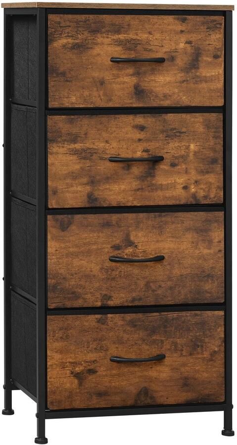 RM Store Ladekast Dressoir Organizer 4 Laden Woonkamer Slaapkamer Hal Bruin 45 x 30 x 95 cm