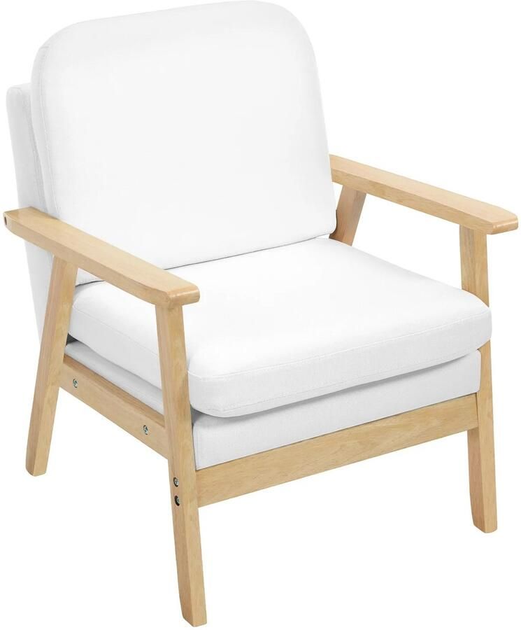 RM Store Linnen Fauteuil Lounge Stoel Leesstoel Inclusief Kussen Woonkamer Slaapkamer Wit 58 x 61 x 81.5 cm
