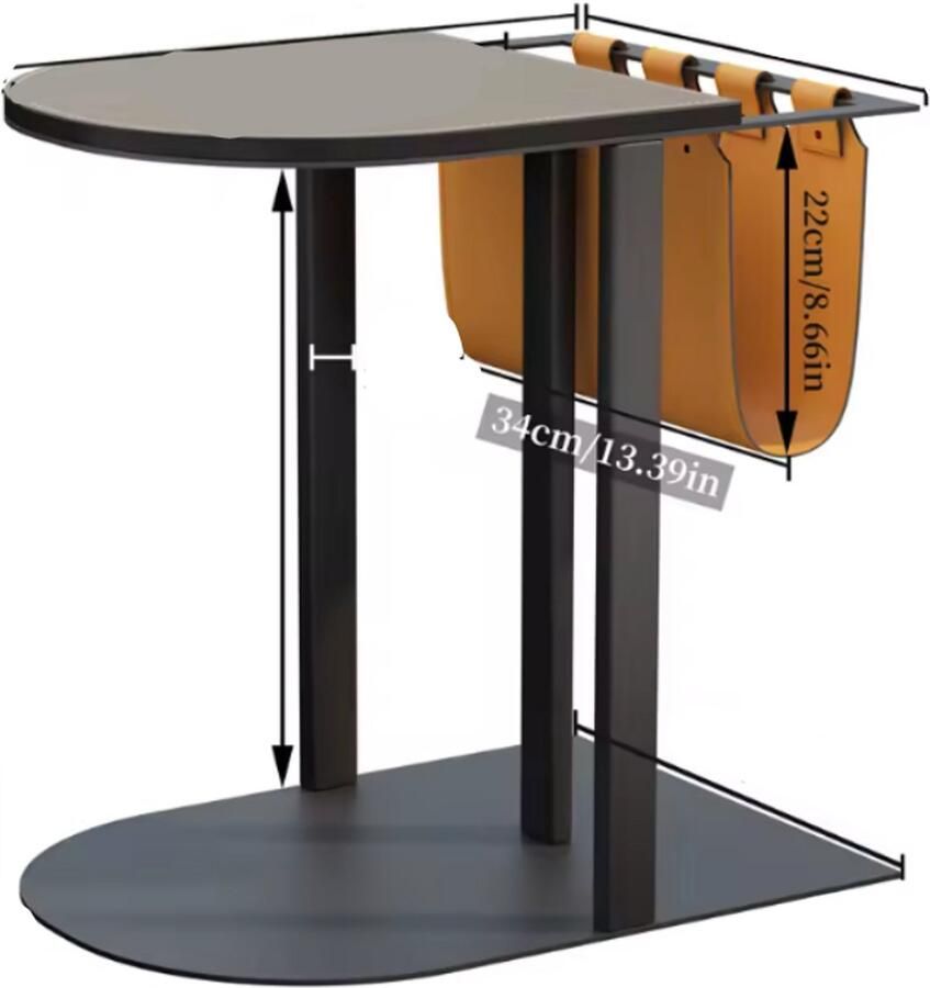 RM Store Luxe Bijzettafel Salontafel Koffietafel Bijzetbureau C Vormig Met Opslagvak Grijs 55 x 40 x 56 5 cm