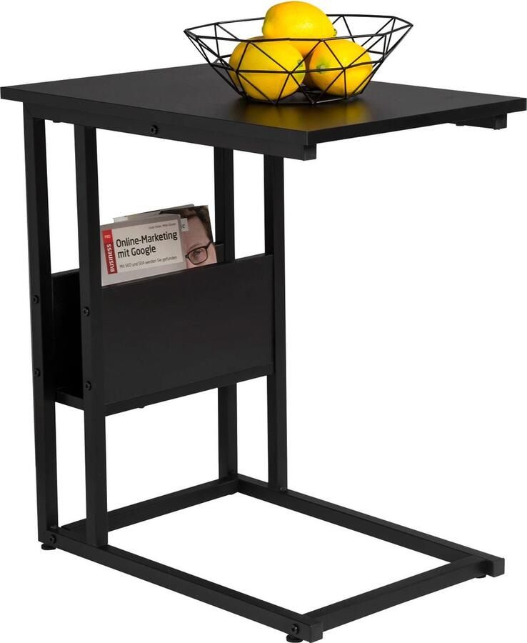 RM Store Moderne Bijzettafel Salontafel Laptop Tafel Nachtkastje C Vorm Met Opbergruimte Metalen Frame Zwart 55 x 36 x 60 cm - Foto 2