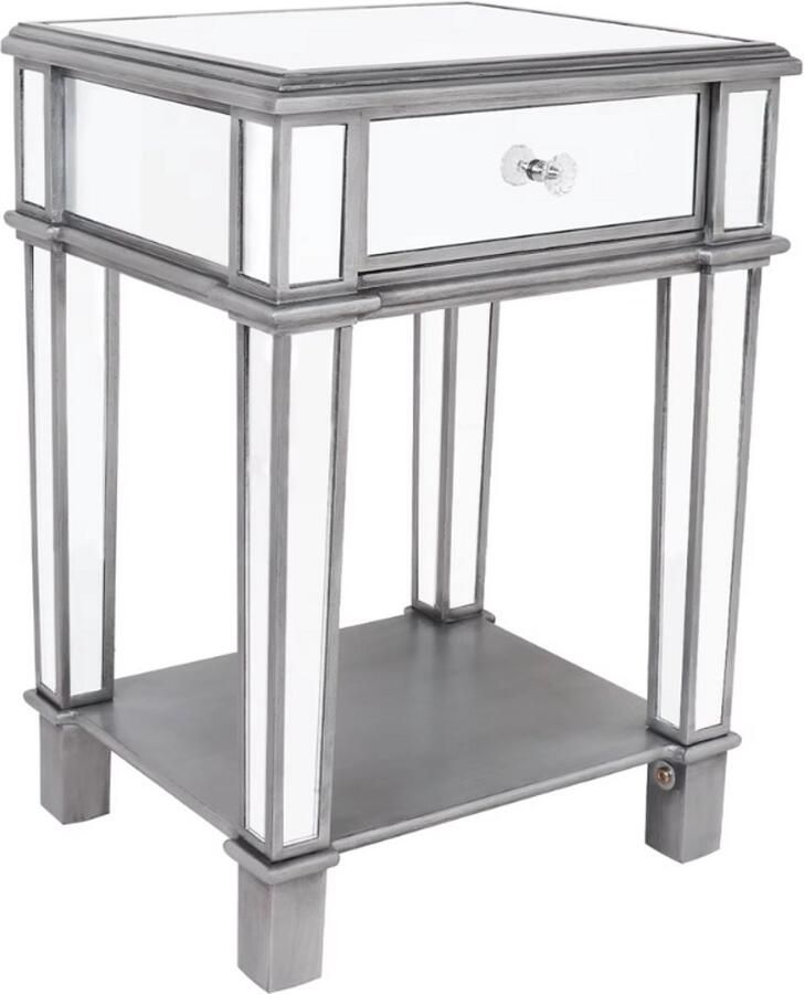 RM Store Moderne Glazen Nachtkastje Bijzettafel Salontafel Koffietafel Dressoir Woonkamer Slaapkamer Met Lade Glas Zilver 45x38x64 cm