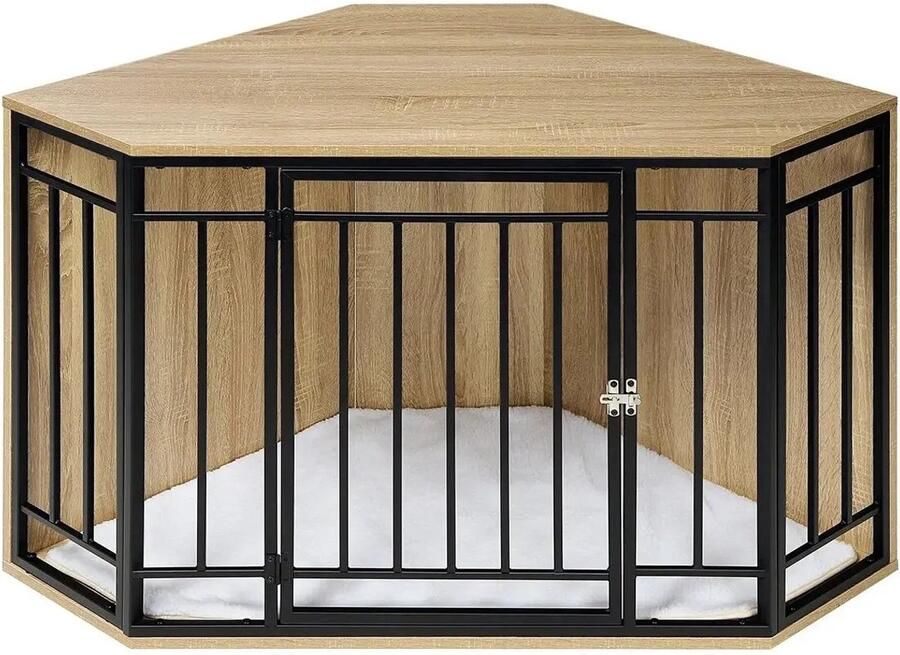 RM Store Multifunctionele Bijzettafel Salontafel Hondenkennel Afsluitbare Deur Light Oak 111 x 60 x 67 cm