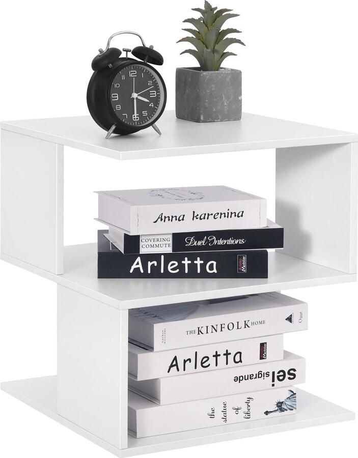 RM Store Nachtkastje Bijzettafel Kleine Boekenplank Opbergkast Koffietafel 2 Planken Slaapkamer Woonkamer Wit 40 x 40 x 44 cm - Foto 2