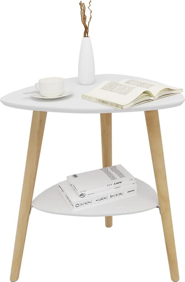 RM Store Nachtkastje Bijzettafel Koffietafel Woonkamer Slaapkamer 2 Planken MDF Wit Max. 20 KG 50 x 40 x 55 cm - Foto 2