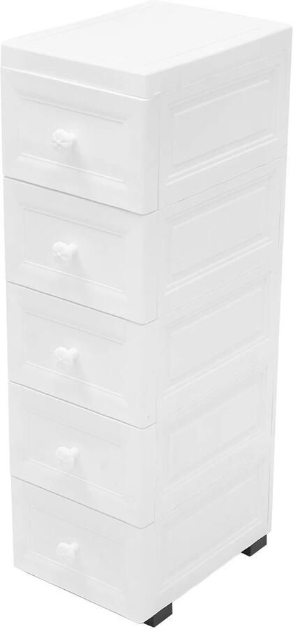 RM Store Nachtkastje Ladekast Locker 5 Laden Op Wielen Slaapkamer Badkamer Wit 25 x 34 x 82 cm