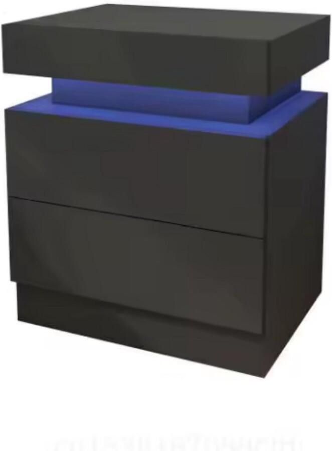 RM Store Nachtkastje Met LED Verlichting Bijzettafel Met Lichtstrip 2 Lades Slaapkamer Woonkamer Zwart 45 x 35 x 52 cm