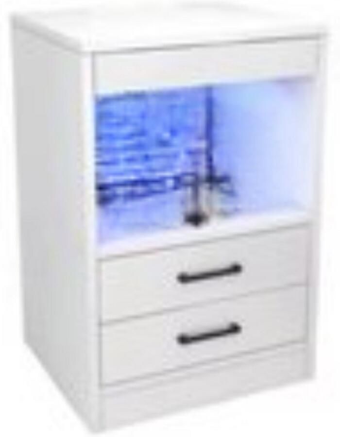 RM Store Nachtkastje Met LED Verlichting Bijzettafel Opbergruimte 3 Lagen 2 USB Poorten Slaapkamer Woonkamer Wit 40 x 35 x 60 cm