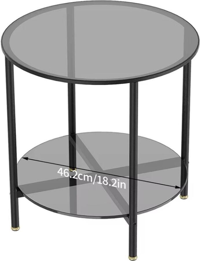RM Store RM Store Ronde Bijzettafel Salontafel Koffietafel Gehard Glas Woonkamer Slaapkamer Kantoor 2 Tier Zwart 50x50x36.5 cm