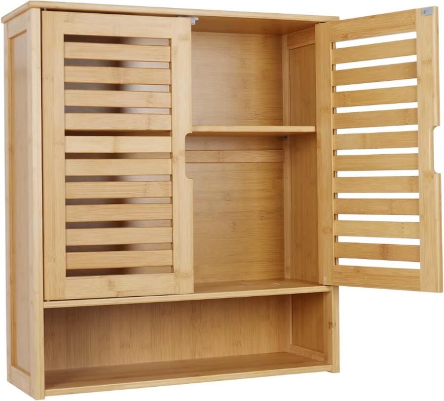 RM Store RM Store Wandkast Opbergkast Medicijnkast Badkamerkast Muur Gemonteerd Met Verstelbare Planken 3 Planken Hout 59 x 20.5 x 66.5 cm