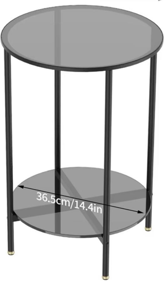 RM Store Ronde Bijzettafel Salontafel Koffietafel Gehard Glas Woonkamer Slaapkamer Kantoor 2 Tier Zwart 40x40x57.5 cm