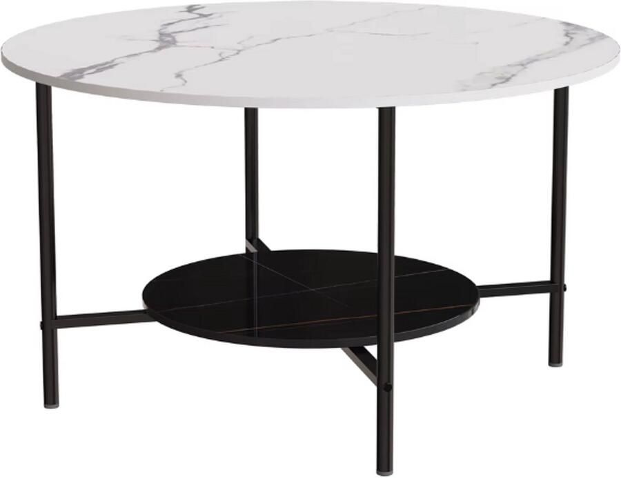 RM Store Ronde Salontafel Bijzettafel Koffietafel Woonkamer Slaapkamer Modern Marmer Zwart Frame 80 x 80 x 47.5 cm