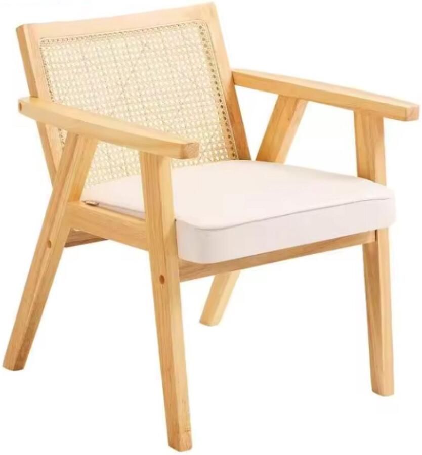 RM Store Rotan Stoel Eetkamerstoel Woonkamerstoel Ergonomisch Gestoffeerd Eetkamer Woonkamer Slaapkamer Beige 65 x 67 x 58 cm