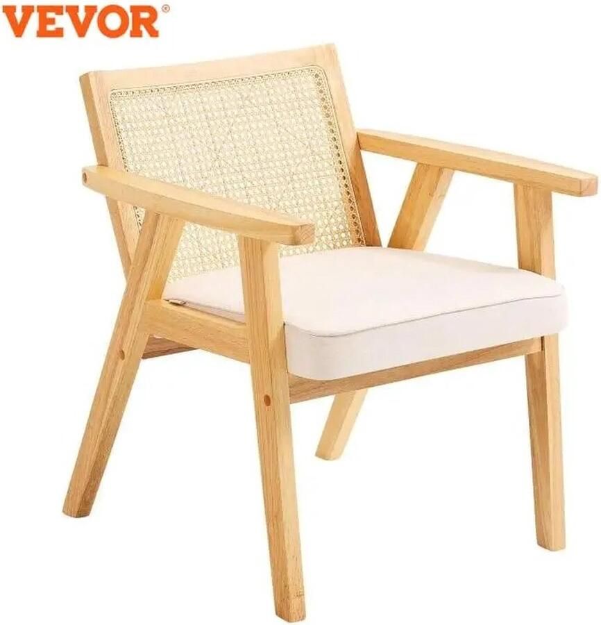 RM Store Rotan Stoel Eetkamerstoel Woonkamerstoel Ergonomisch Gestoffeerd Eetkamer Woonkamer Slaapkamer Beige 65 x 67 x 58 cm - Foto 2