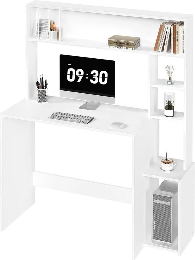 RM Store Scandinavisch Bureau Met Opbergruimte Computertafel Studietafel Werktafel Met 5 Planken Kantoor Slaapkamer Woonkamer Wit 113 x 45 x 140 cm - Foto 2