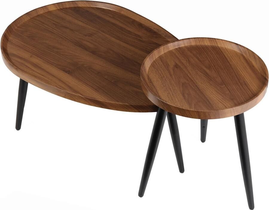 RM Store Set Van 2 Bijzettafels Moderne Salontafels Rustieke Koffietafels Woonkamer Slaapkamer Metalen Poten Hout 80x55x38 cm. 40x47.5x47.5