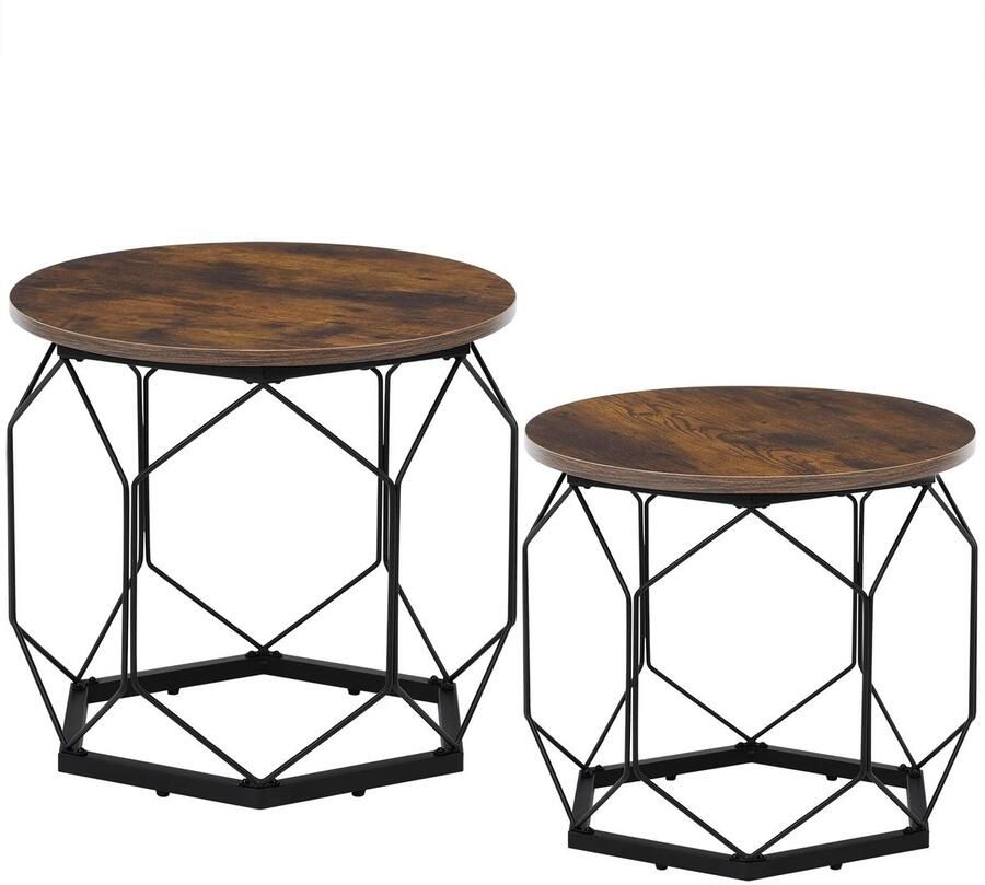RM Store Set Van 2 Bijzettafels Salontafels Koffietafels Multifunctioneel Hoge Kwaliteit Woonkamer Slaapkamer Metalen Frame Bruin Zwart 50 x 50 x 45 cm. 40 x 40 x 36 cm