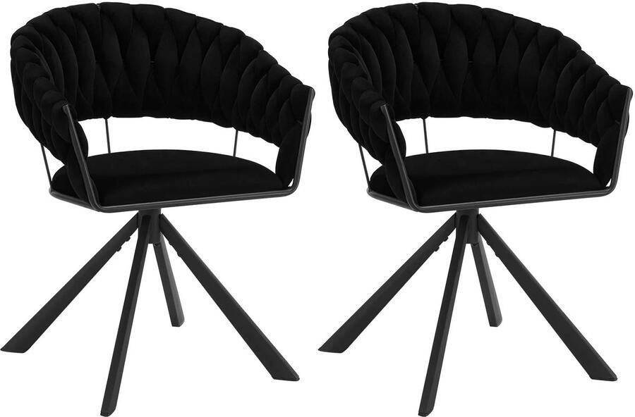 RM Store Set Van 2 Eetkamerstoelen Draaiende Stoelen Gewatteerde Keukenstoelen Eetkamer Zwart 47 x 40 x 73.5 cm